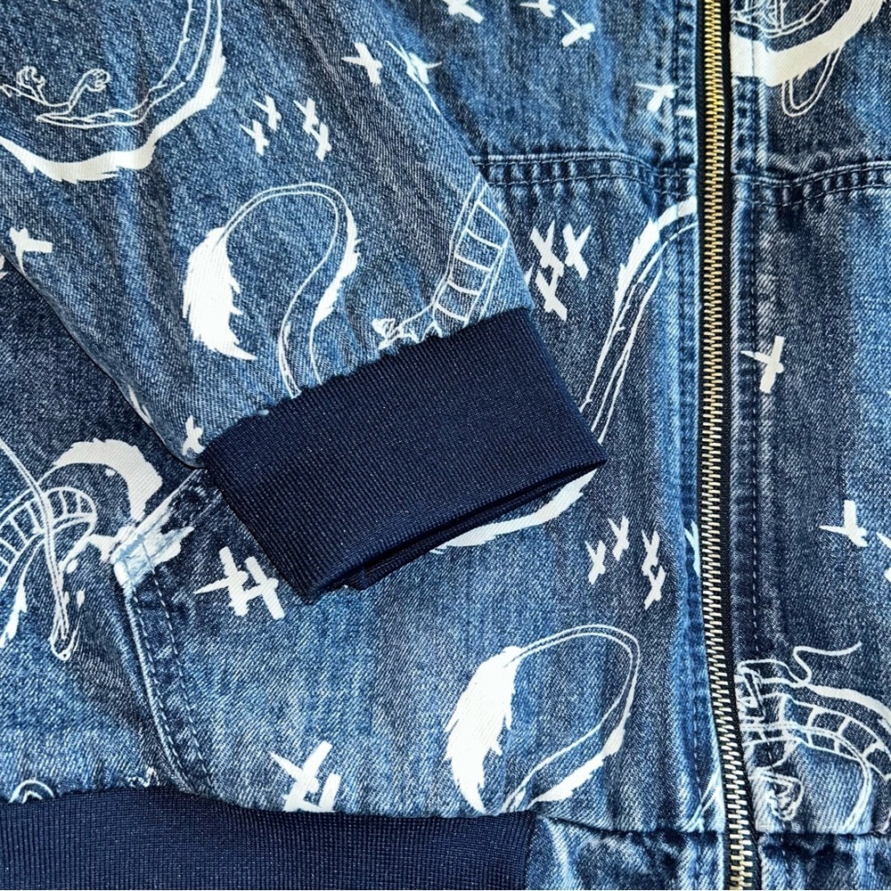 Stylish Blue Patterned Bomber Jacket - image 5